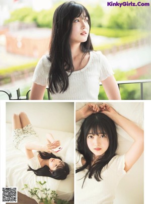 A woman in a school uniform posing for a magazine cover.