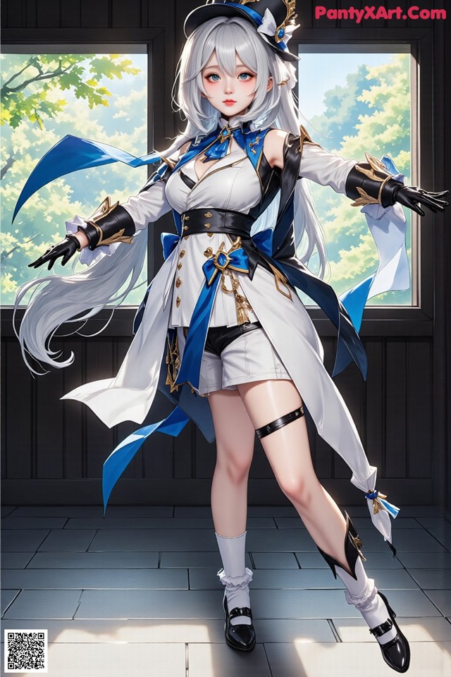 Hentai - Luminous Charm of the Aquatic Enchantress Set.1 20250125 Part 3 No.28164a A woman in a white and blue outfit is posing for a picture.