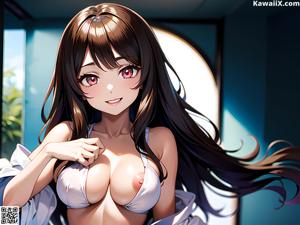 Anime girl with big tits posing for the camera.