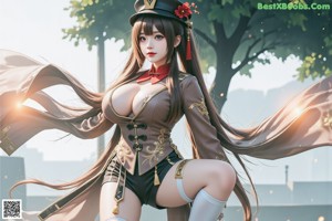 A woman in a maid outfit sitting on a bench.