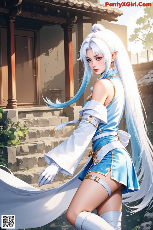 Hentai - Exotic Allure of the Untamed Lands Set.2 20250125 Part 3 No.43c859 A woman with long white hair standing in front of a building.