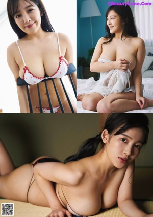 A woman in a white lingerie is posing for the camera.