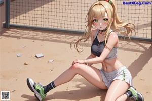 A woman holding a tennis racquet on a tennis court.