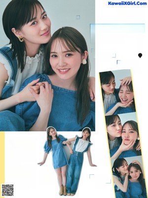 A couple of young women hugging each other in a magazine.