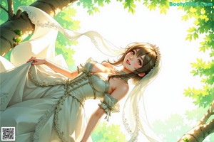 A woman in a wedding dress with a flower in her hair.