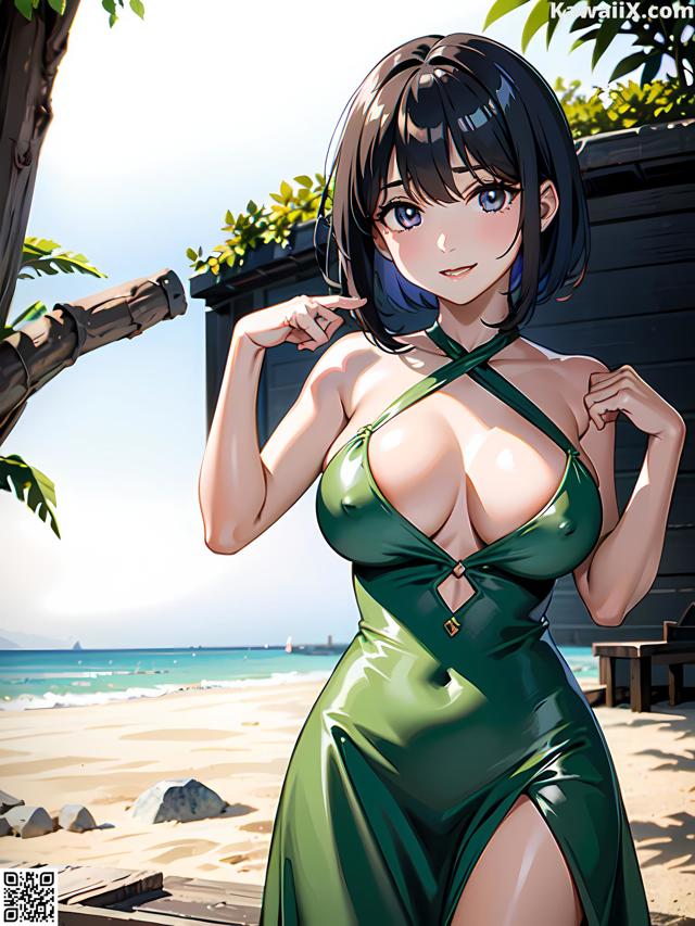 Hentai - 华彩繁花 Set 2 20230602 Part 28 No.907b24 A woman in a green dress standing on a beach.
